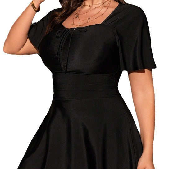 Plus Size Front-Coverage Drawstring One-Piece Swimsuit
