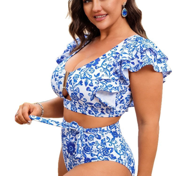 Plus Size Porcelain Print Two-Piece Bikini Set