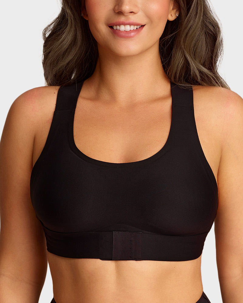 Front Closure Cross-Back Wireless Posture Bra - Black