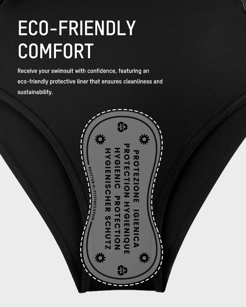 Full Coverage Retro Color Block Swimwear - Black