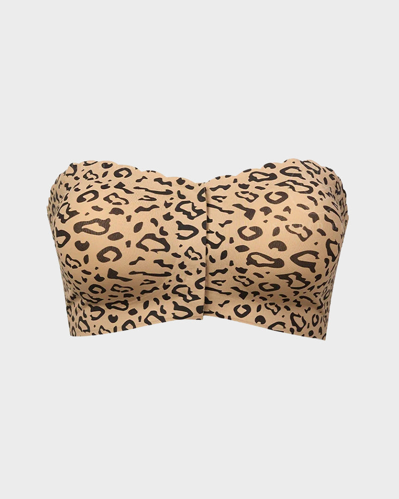 Strapless Front Closure Leopard Print Bra - Leopard