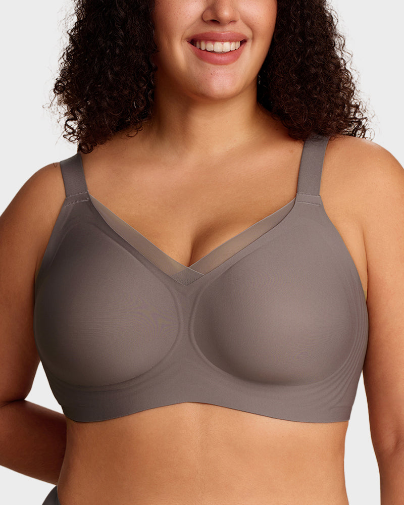 Womens Wireless Bras V Mesh Comfortable Bralette Supportive - Grey