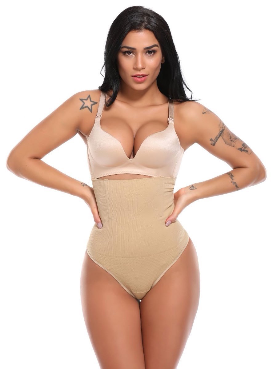 High-Waisted Boned Tummy Control Shaper Thong Beige / 3XL Hourglass Gal