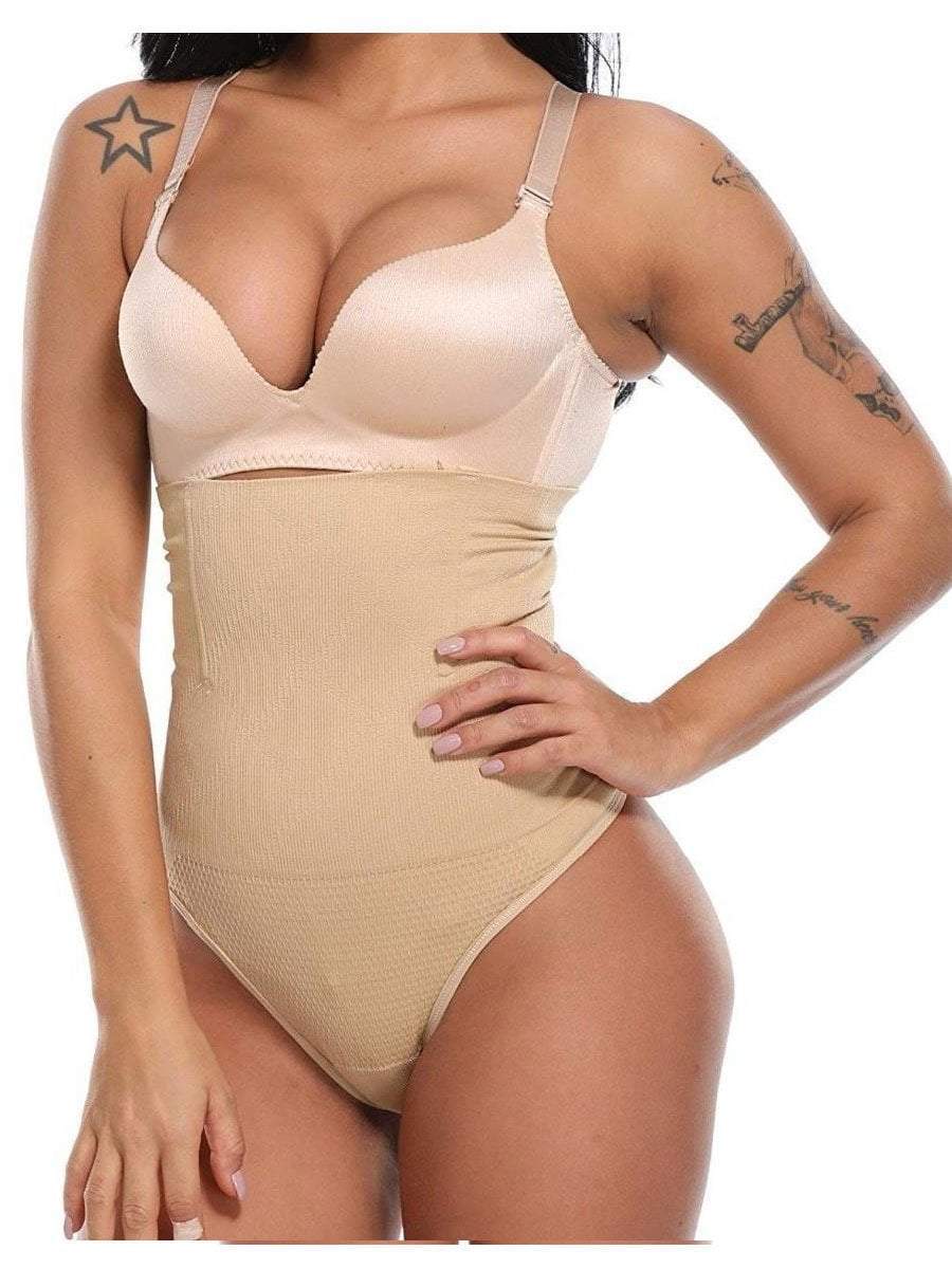 High-Waisted Boned Tummy Control Shaper Thong Beige / M/L Hourglass Gal