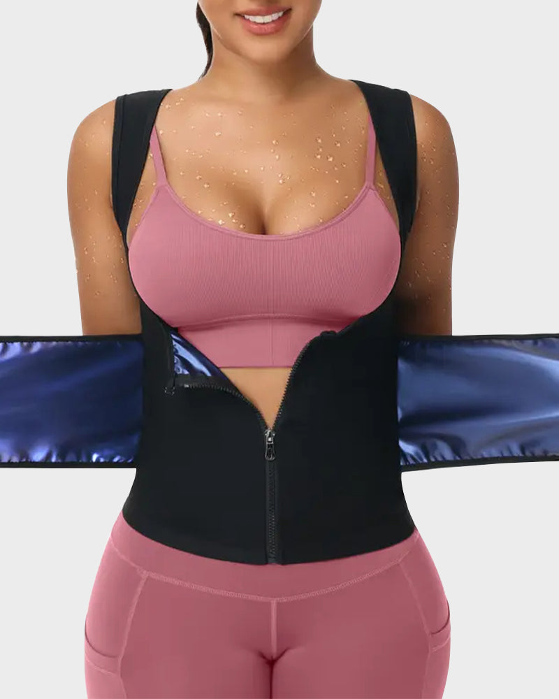 Adjustable Sauna Sweat Waist Trainer Tank Top blue a