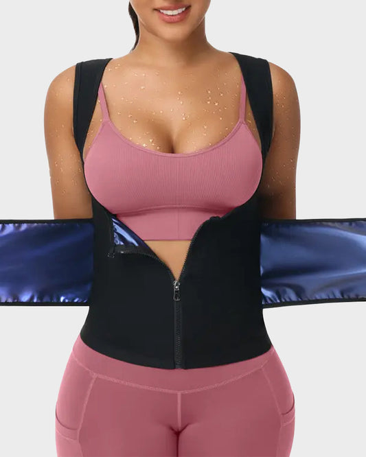 Adjustable Sauna Sweat Waist Trainer Tank Top blue a