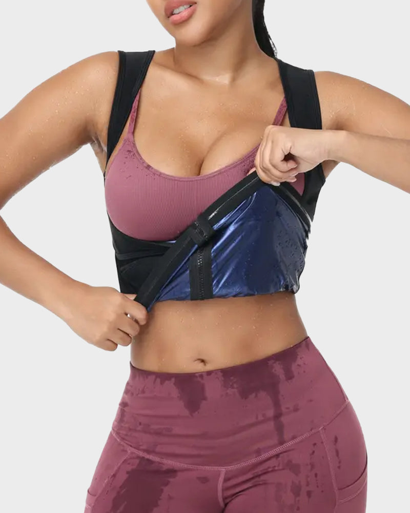 Adjustable Sauna Sweat Waist Trainer Tank Top blue b