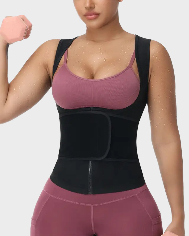 Adjustable Sauna Sweat Waist Trainer Tank Top blue c