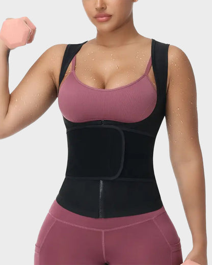 Adjustable Sauna Sweat Waist Trainer Tank Top blue c
