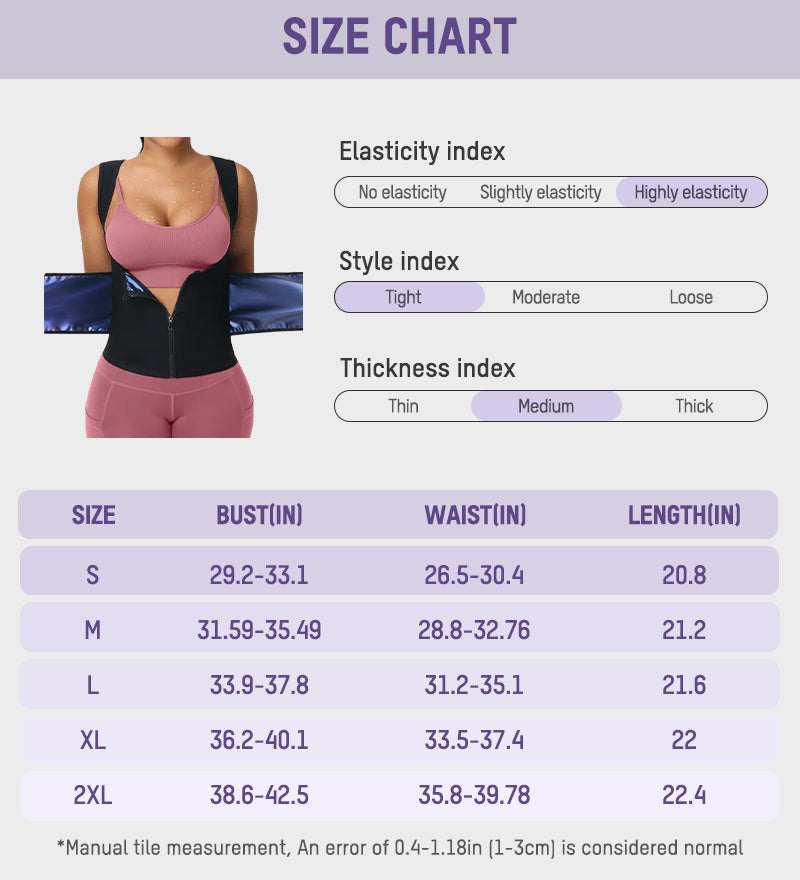Adjustable Sauna Sweat Waist Trainer Tank Top size chart