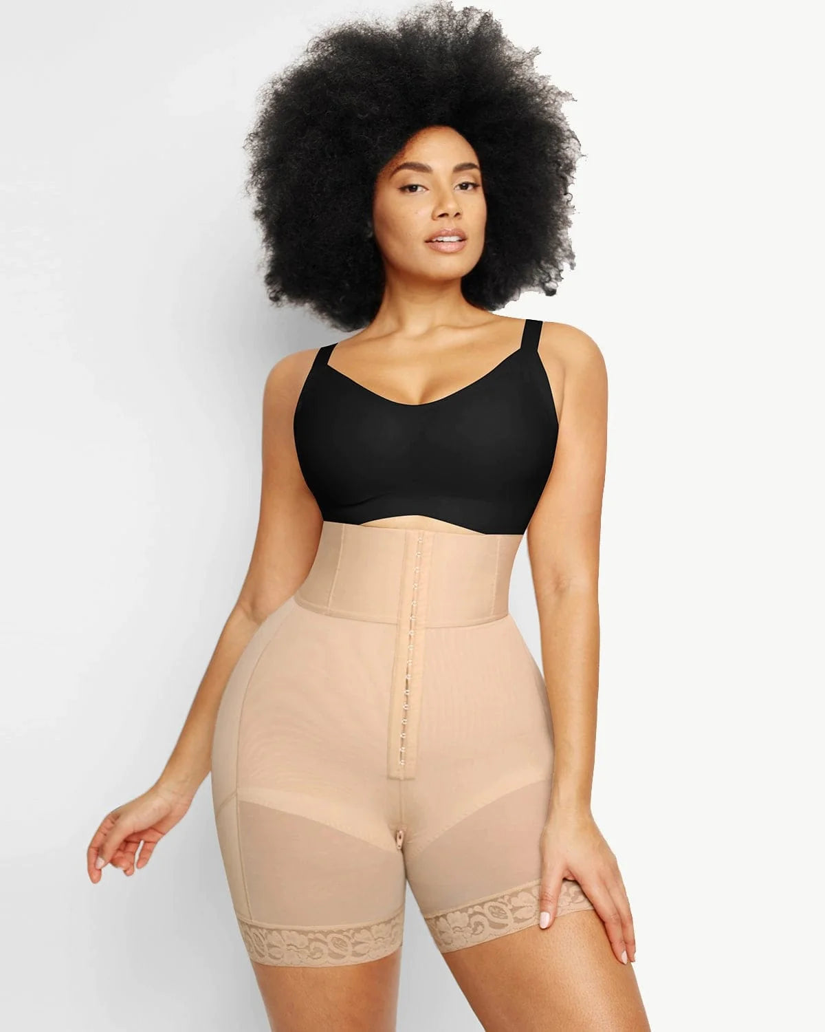 Boned Sculpt High Waist Shorts in beige