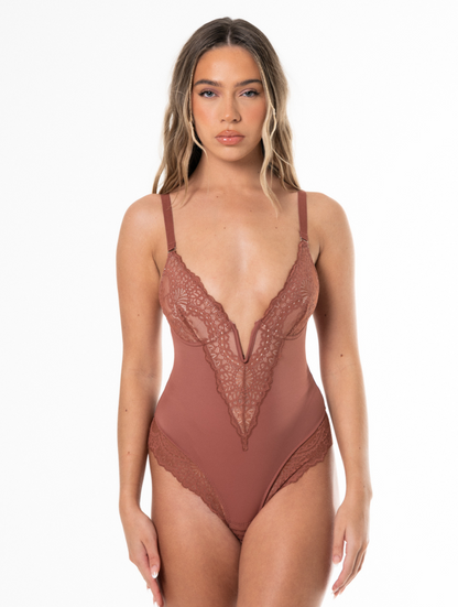 V-Neck Half Laced Bodysuit