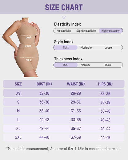 Easyslide Sculpting Bodysuit size chart