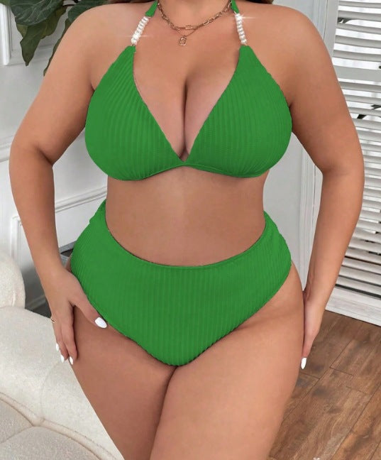 Plus Size Halter Backless High-Waisted Bikini Set