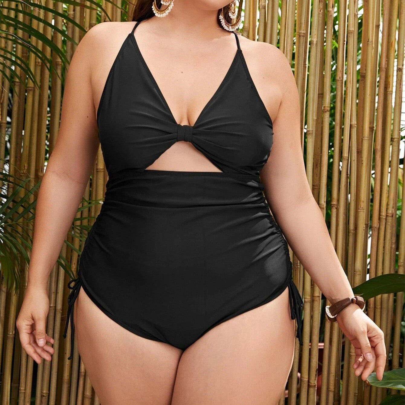 Plus size one-piece bikini - printed, push-up, cutout, bodycon swimsuit for women