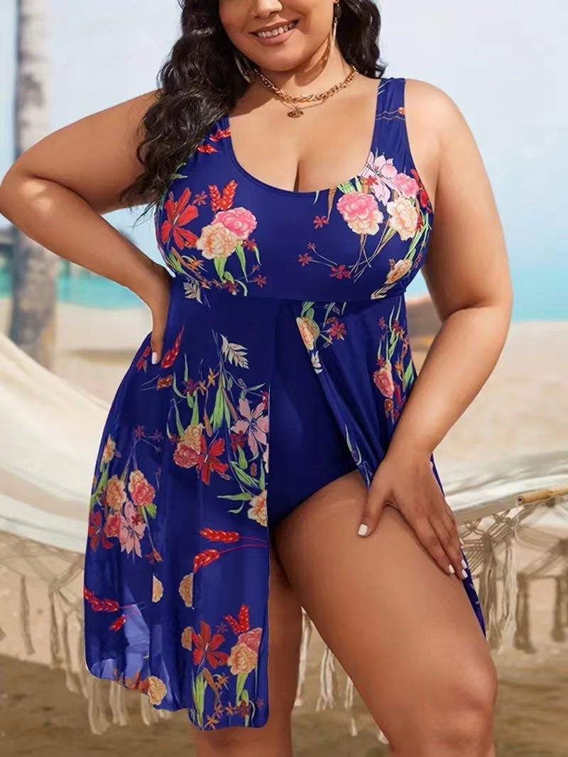 Plus Size Leopard Skirted One-Piece Swim Dress