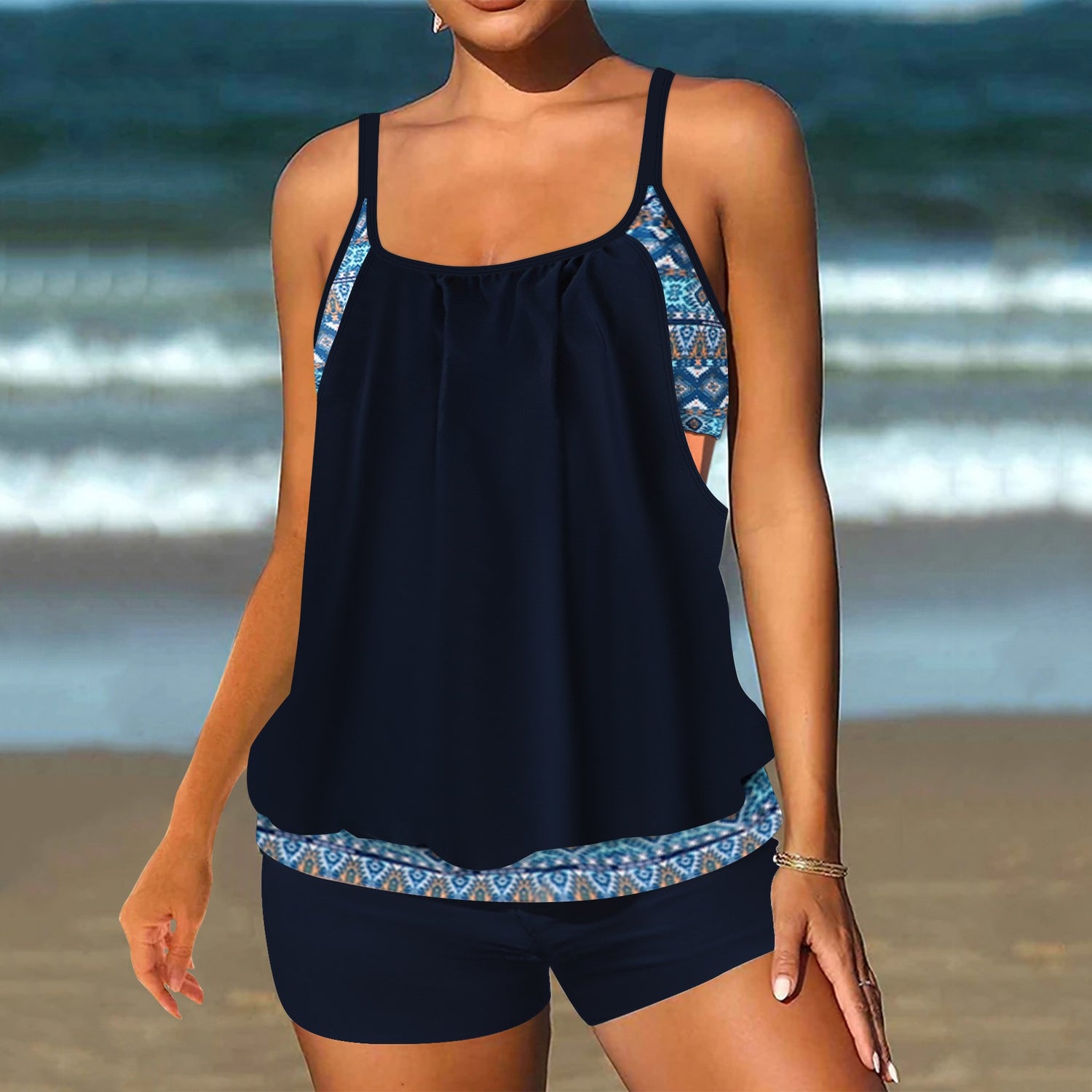 Plus Size Printed Boyshort Bikini Set