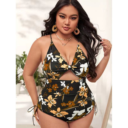 Plus size one-piece bikini - printed, push-up, cutout, bodycon swimsuit for women