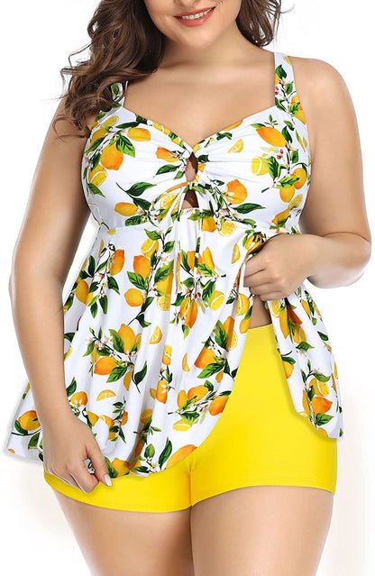 Plus Size Tummy Control Bikini Set With Swim Shorts