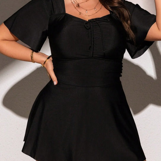 Plus Size Front-Coverage Drawstring One-Piece Swimsuit