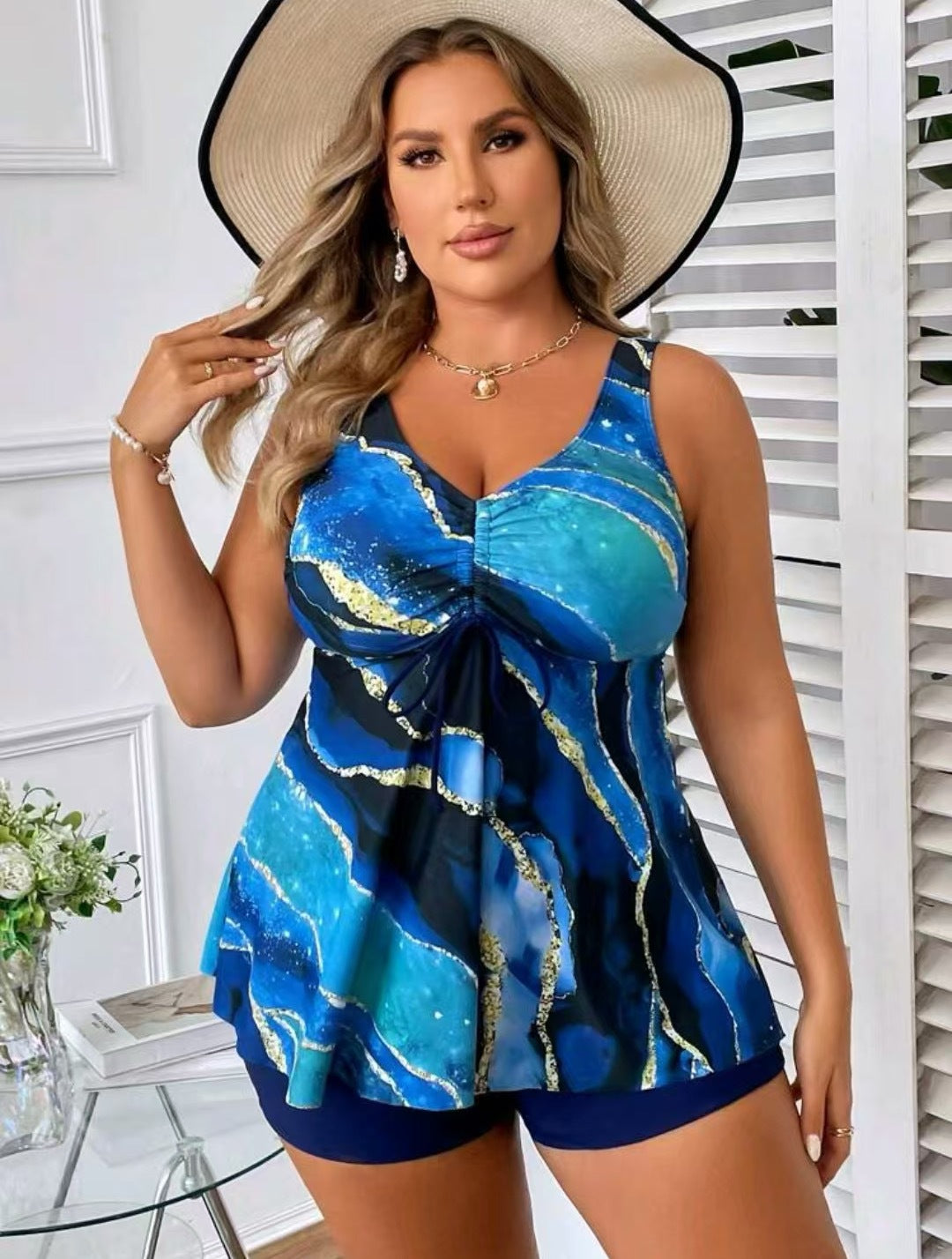 Plus Size Tummy Control Skirted One-Piece Swimsuit