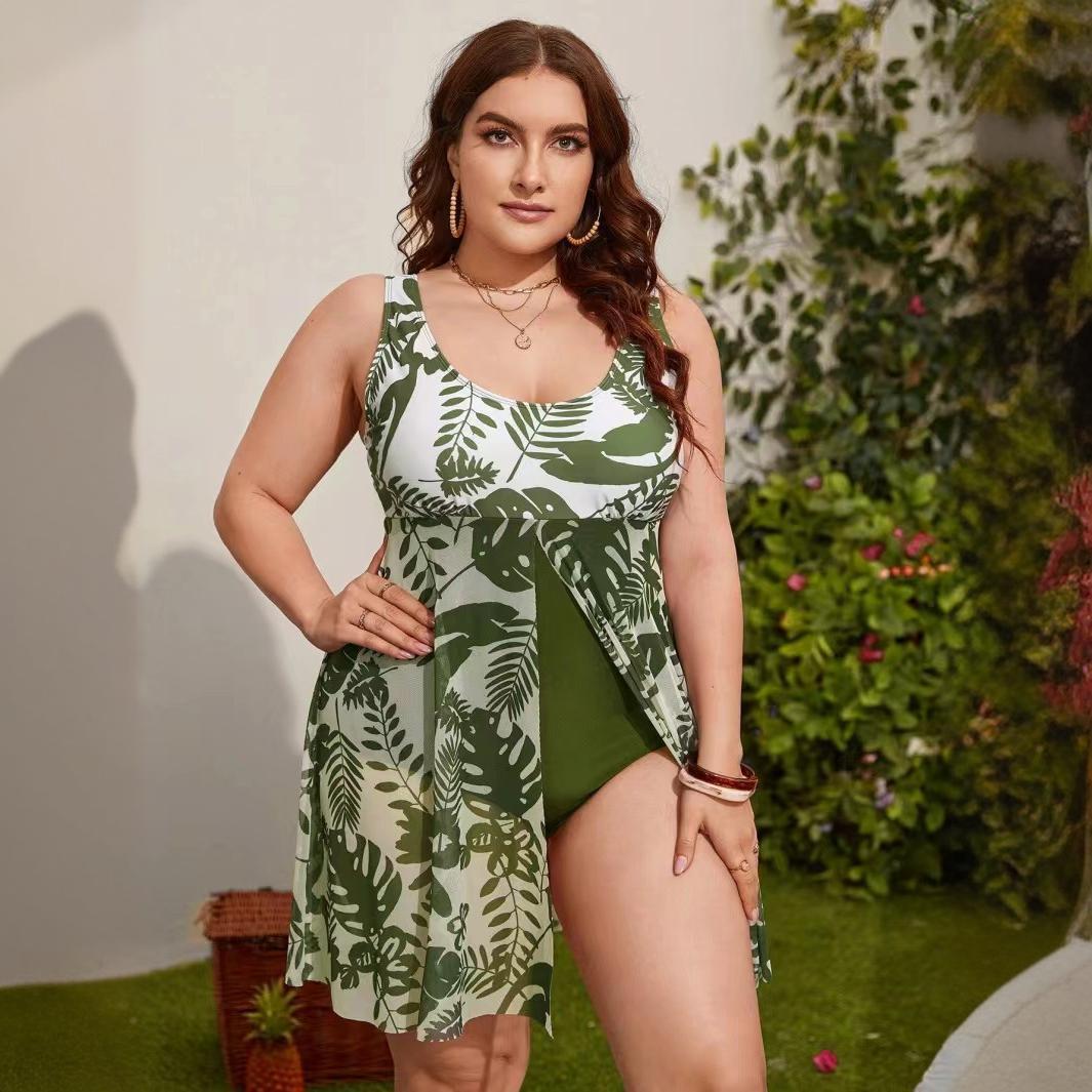 Plus Size Leopard Skirted One-Piece Swim Dress
