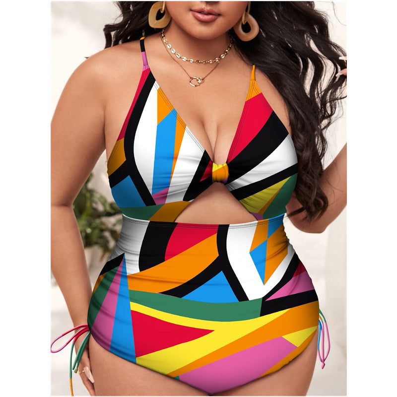 Plus size one-piece bikini - printed, push-up, cutout, bodycon swimsuit for women