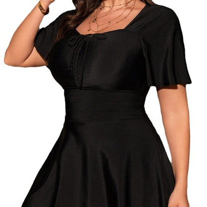 Plus Size Front-Coverage Drawstring One-Piece Swimsuit