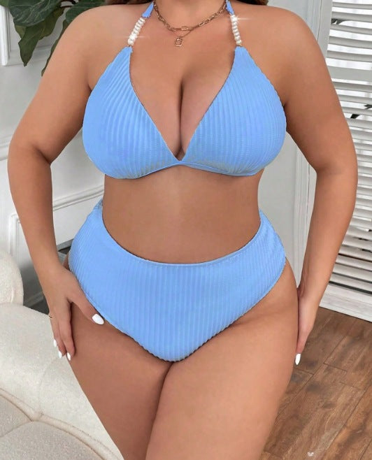 Plus Size Halter Backless High-Waisted Bikini Set