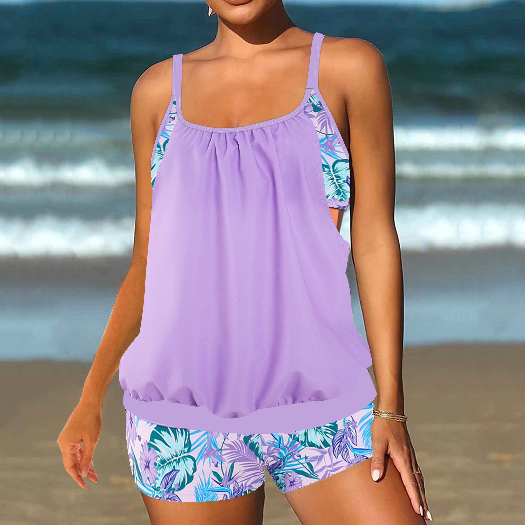 Plus Size Printed Boyshort Bikini Set