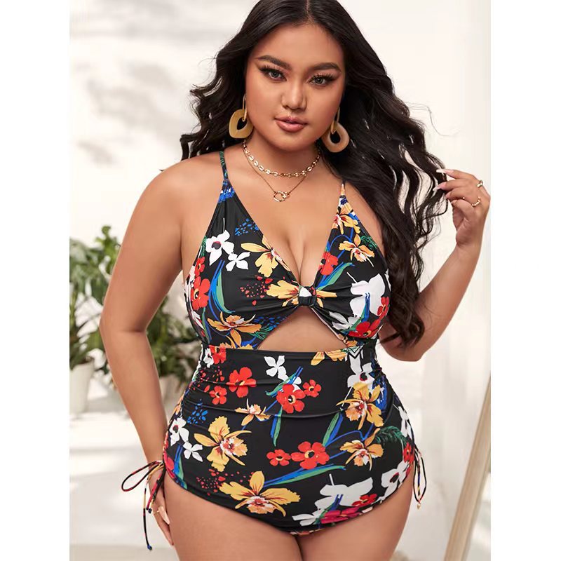 Plus size one-piece bikini - printed, push-up, cutout, bodycon swimsuit for women