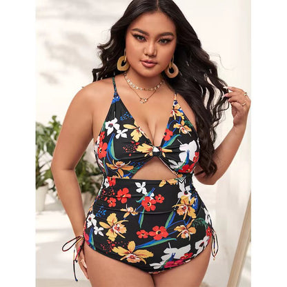 Plus size one-piece bikini - printed, push-up, cutout, bodycon swimsuit for women