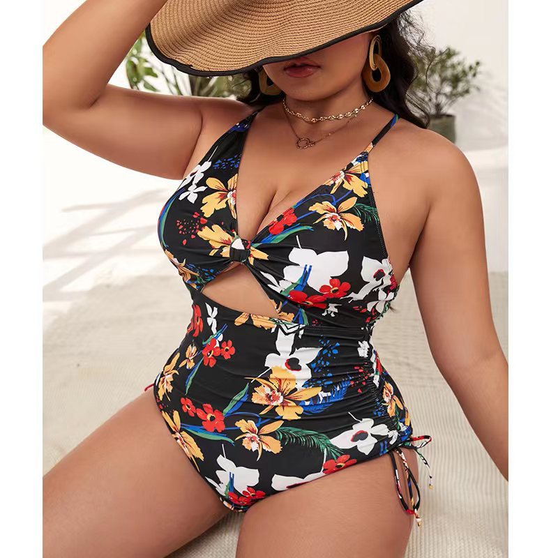 Plus size one-piece bikini - printed, push-up, cutout, bodycon swimsuit for women