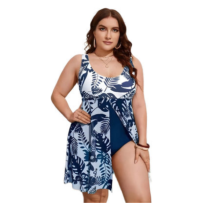 Plus Size Leopard Skirted One-Piece Swim Dress