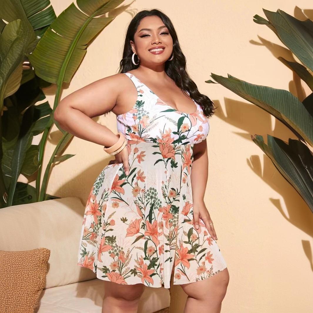 Plus Size Leopard Skirted One-Piece Swim Dress