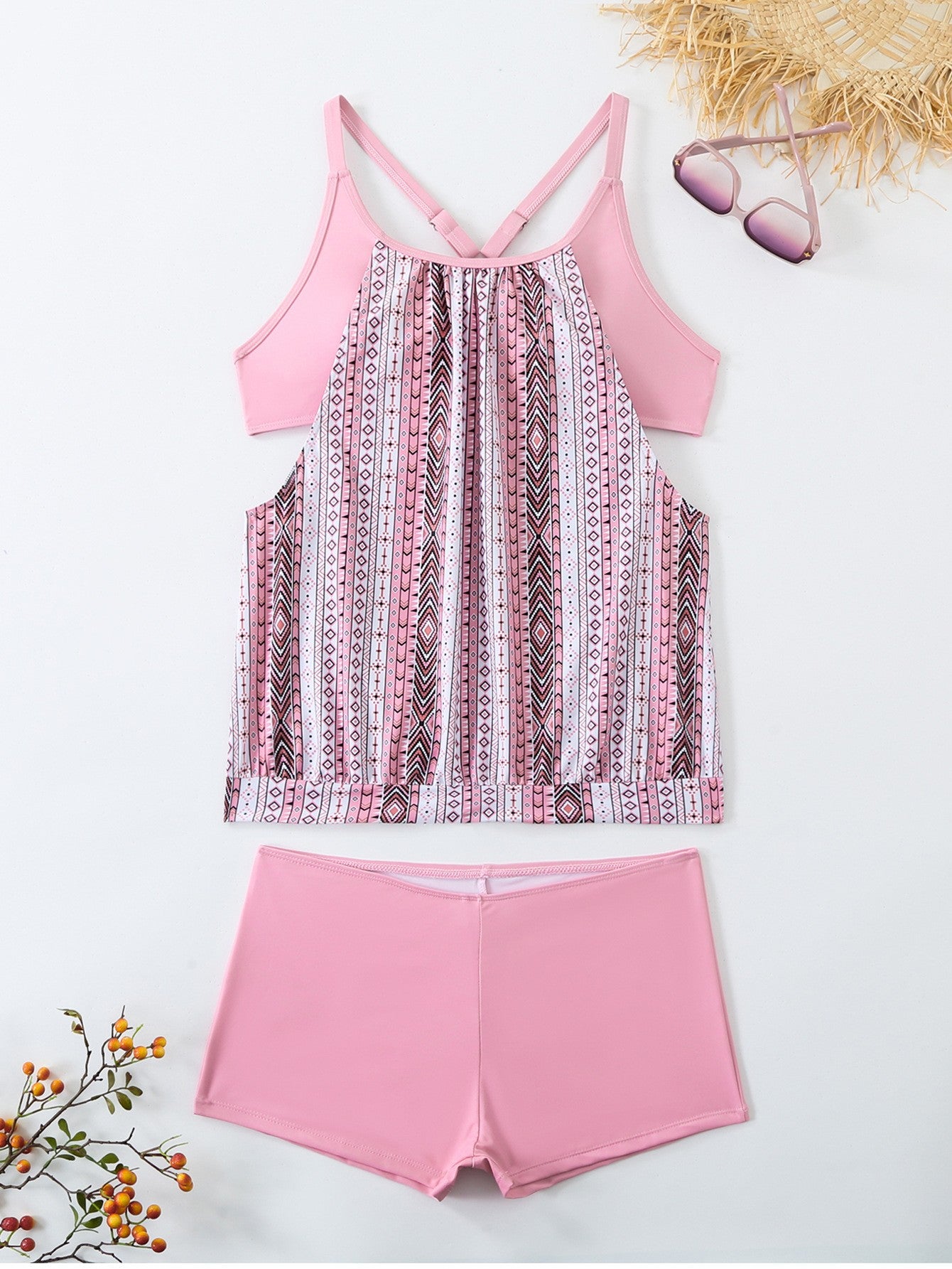 Plus Size Printed Boyshort Bikini Set