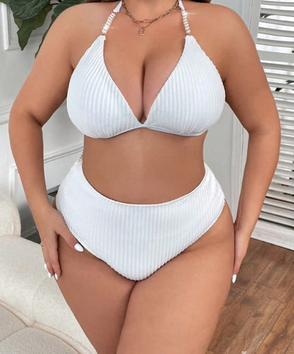 Plus Size Halter Backless High-Waisted Bikini Set