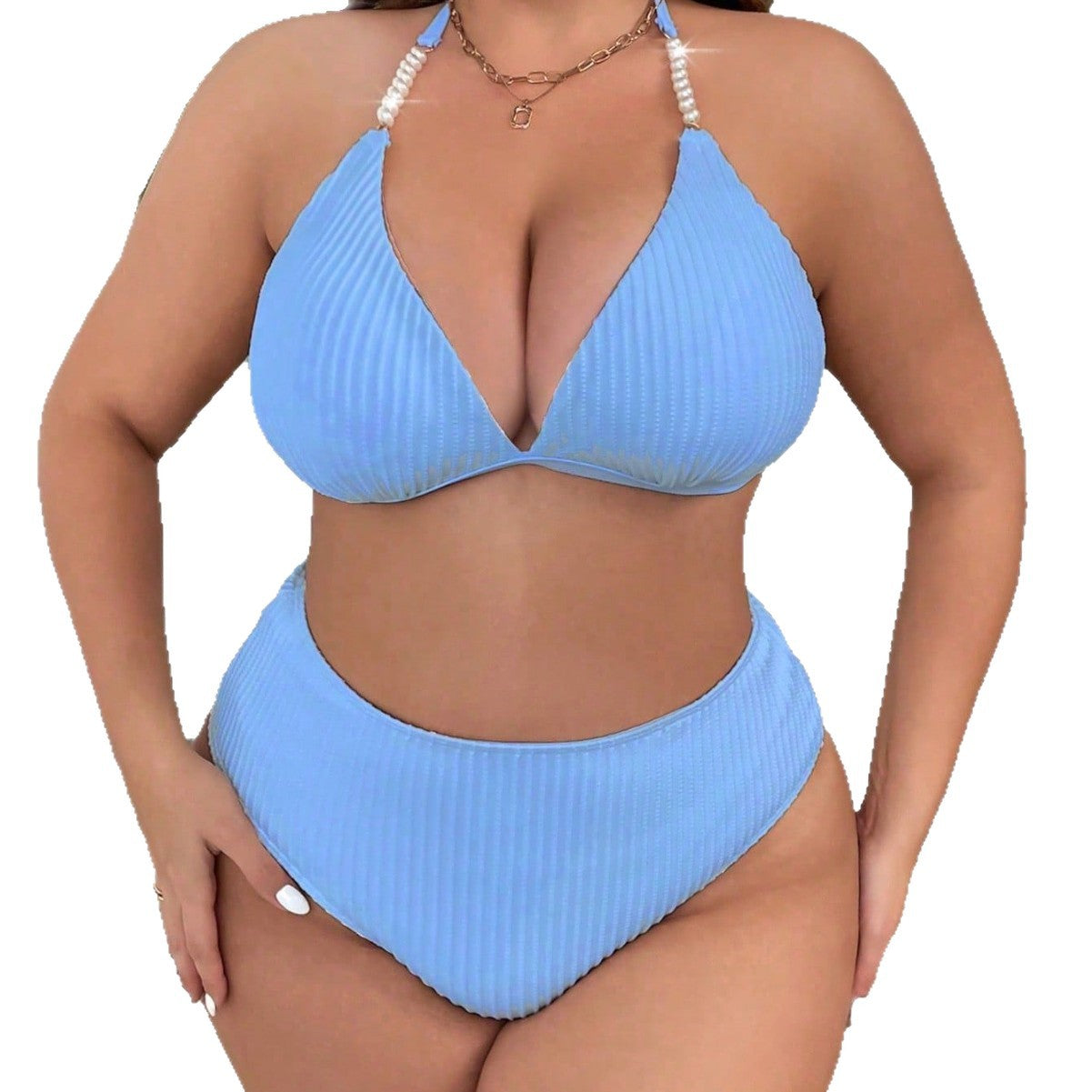 Plus Size Halter Backless High-Waisted Bikini Set