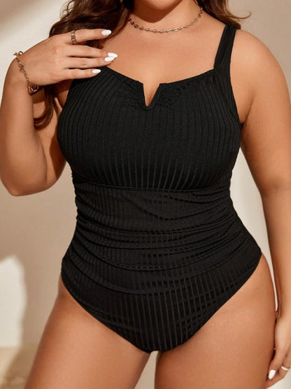 Plus Size Tummy Control Triangle One-Piece Swimsuit