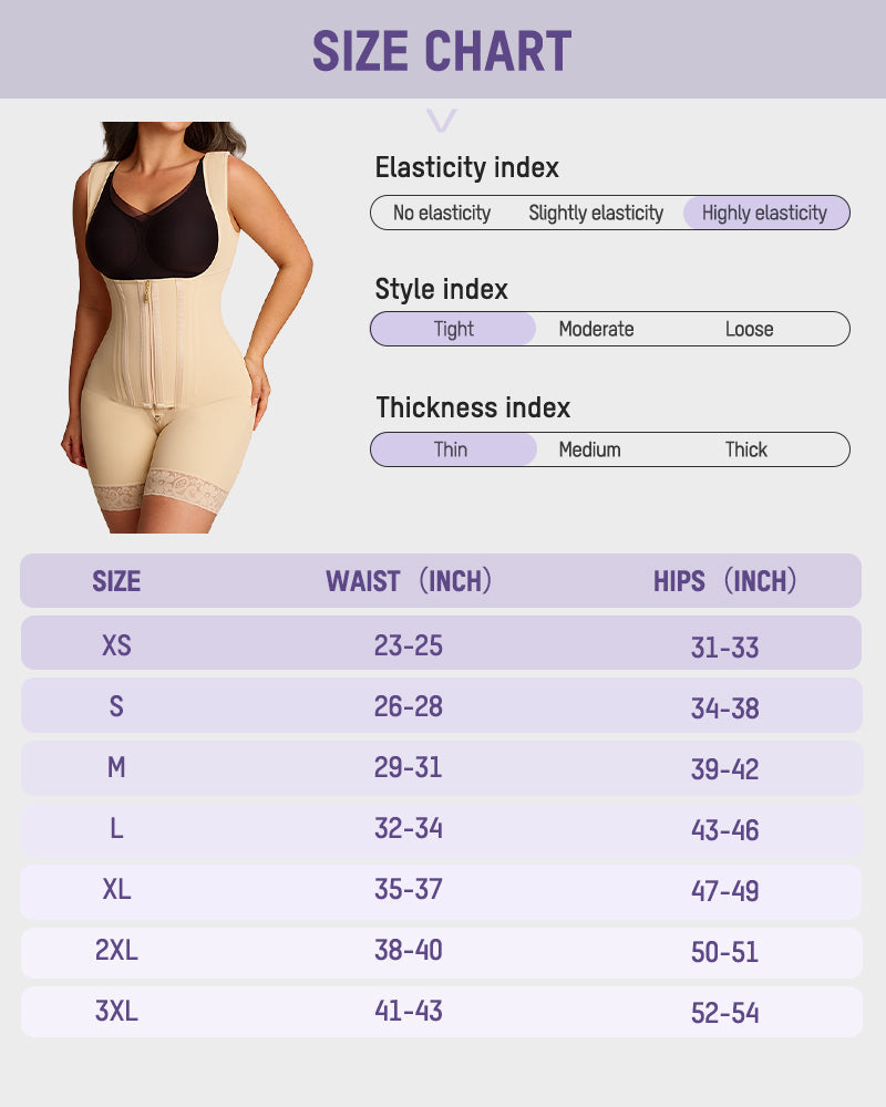Post Surgery Tummy Tuck Compression Garment size chart