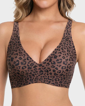 Seamless Deep V Push Up Wireless Bra Leopard