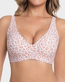 Seamless Deep V Push Up Wireless Bra Light Leopard