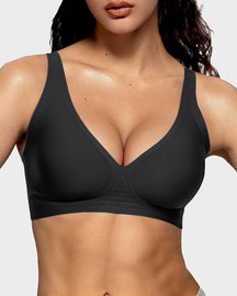 Seamless Deep V Push Up Wireless Bra black a