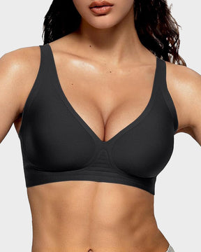 Seamless Deep V Push Up Wireless Bra black a