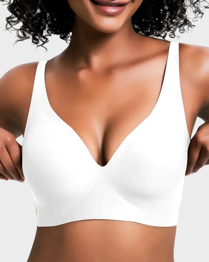 Seamless Deep V Push Up Wireless Bra white