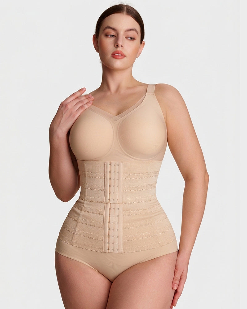 Segmented Waist Trainer Corset with Steel Bones beige a