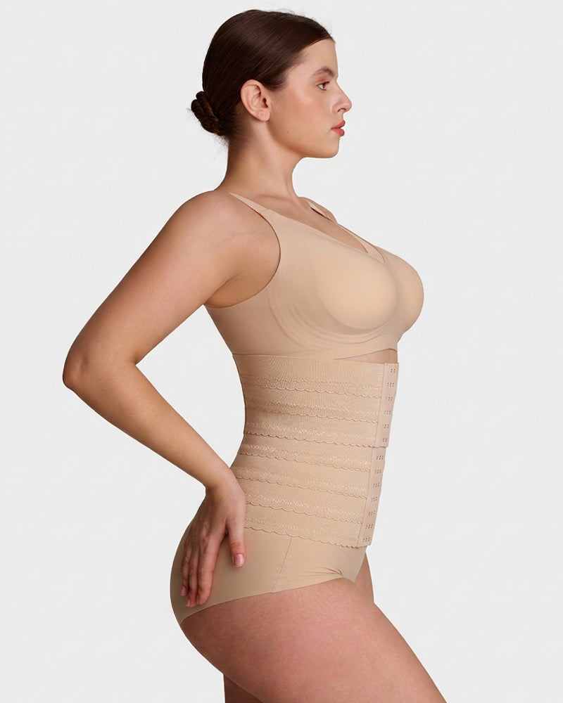 Segmented Waist Trainer Corset with Steel Bones beige b