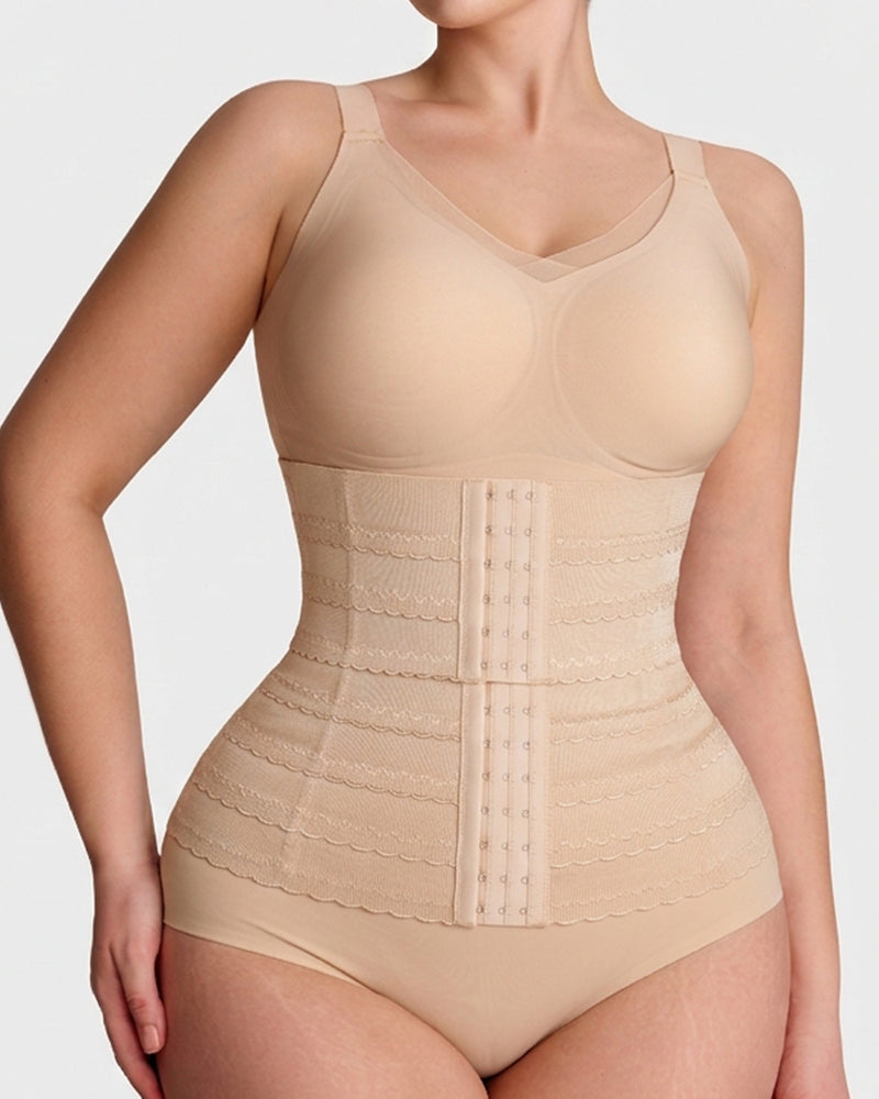Segmented Waist Trainer Corset with Steel Bones beige sku