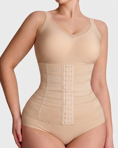 Segmented Waist Trainer Corset with Steel Bones beige sku
