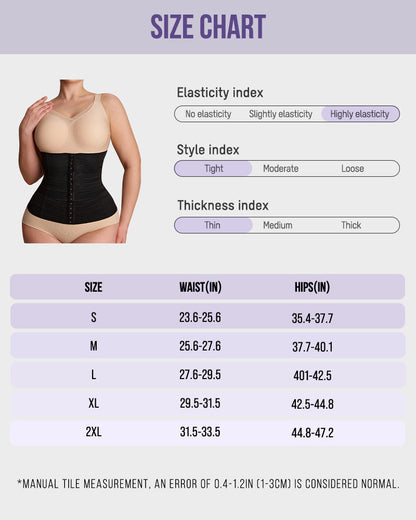 Segmented Waist Trainer Corset with Steel Bones size chart